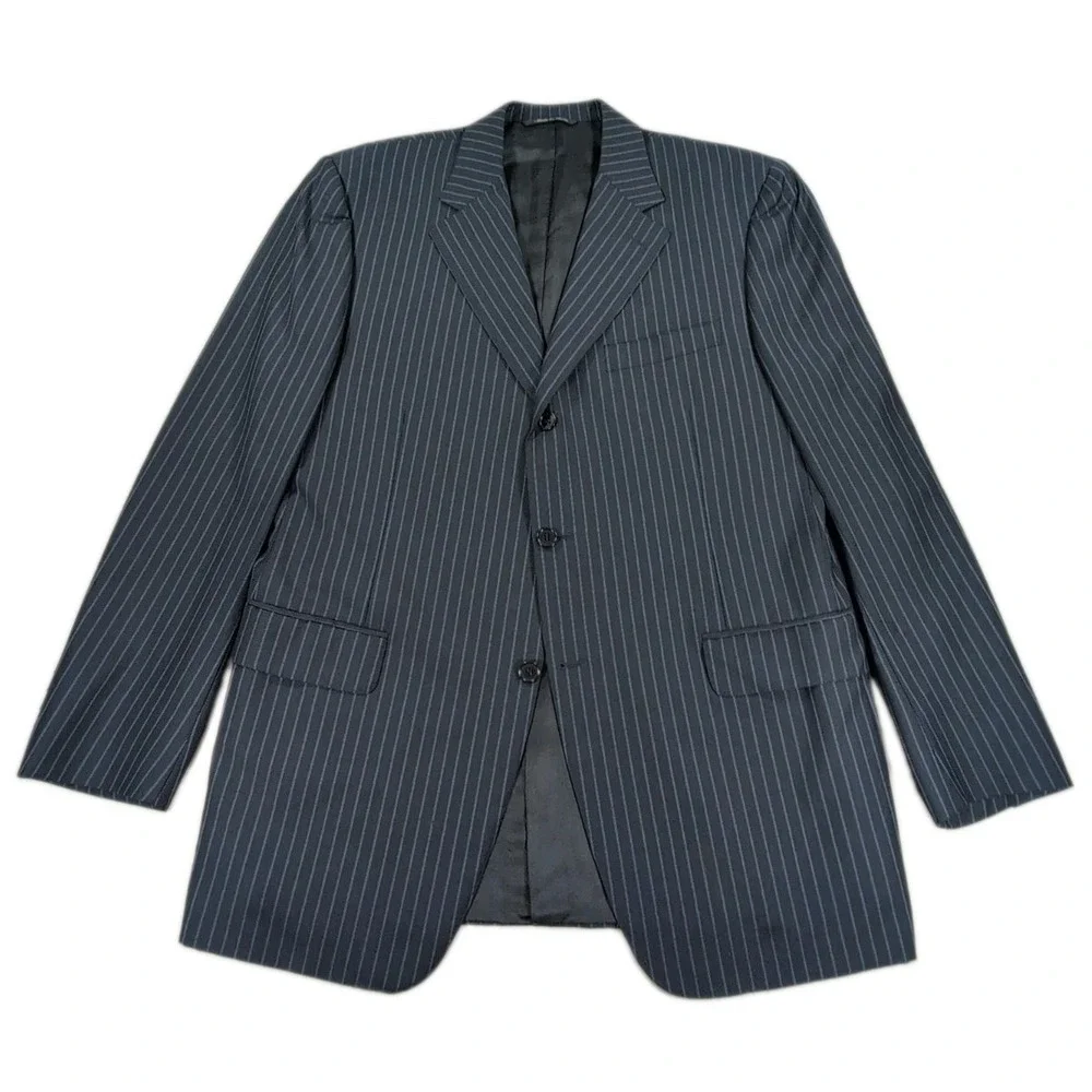 Canali Suit Mens 44R Navy Pinstripe Super 120s Wool Italy Saks Fifth Ave